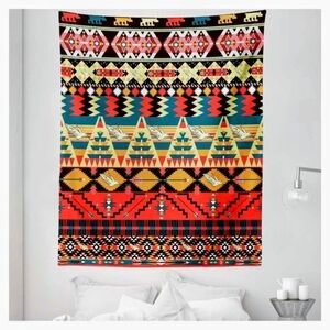Ambesonne Red and Teal Aztec Tribal Wall Tapestry